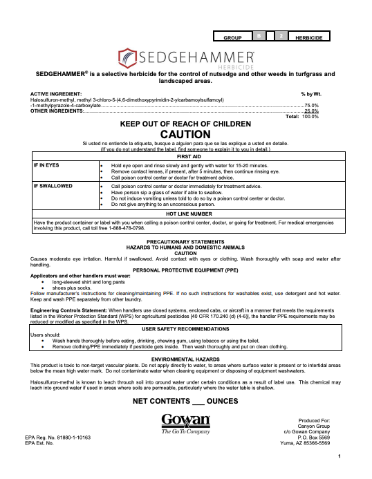 sedgehammer herbicide sds Sedgehammer+ | Nutsedge Killer